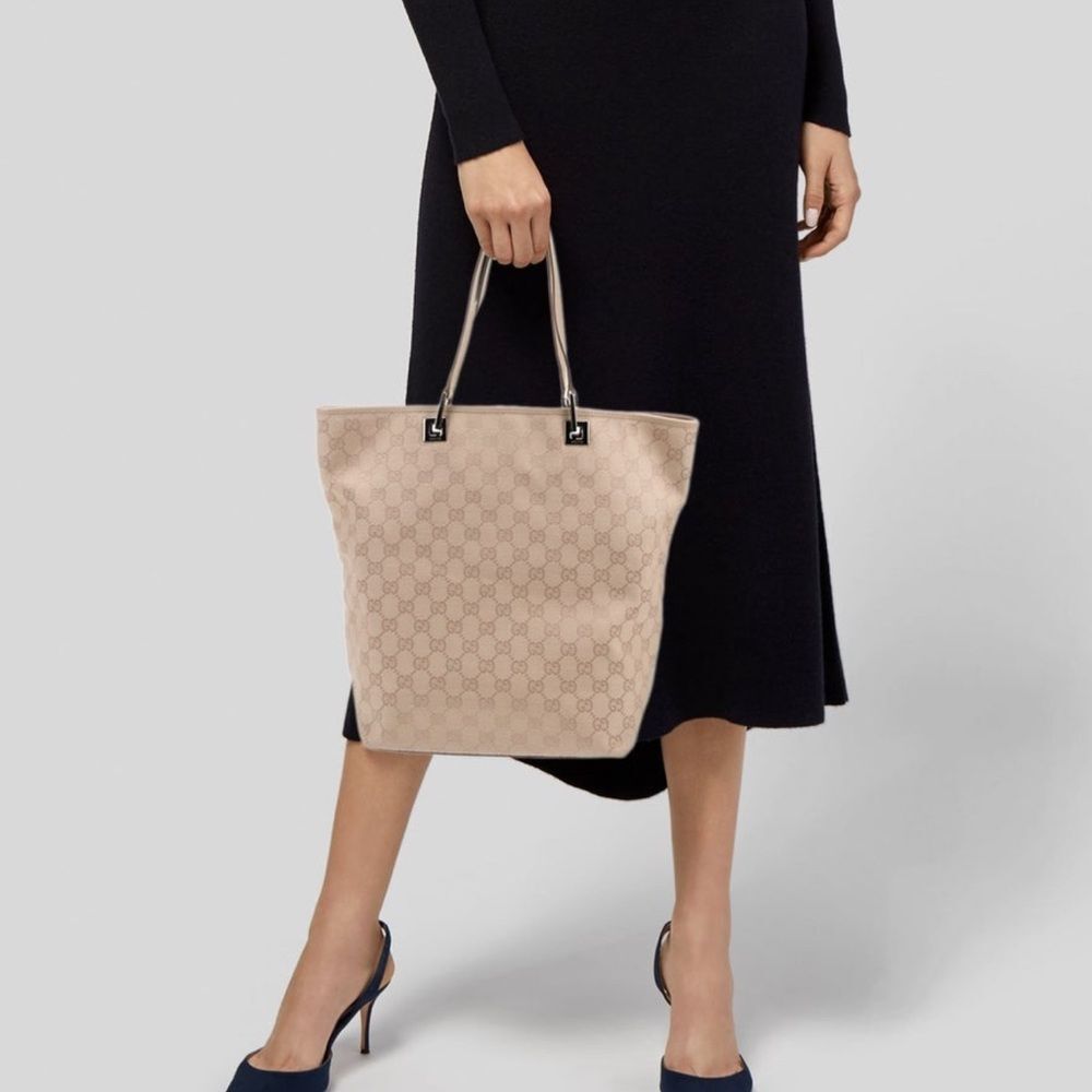 Gucci- GG Canvas Leather-Trimmed Tote - Vintage